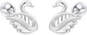 20G Cute Swan Cartilage Small Stud Earrings for Women 925 Sterling Silver Bird Animal Tiny Ball Screw Back Tragus Sleeper Studs Earring Lovely Jewelry Gifts Daughter Birthday