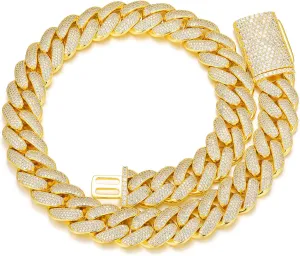 20mm Iced Out Cuban Link Chain 18K White Gold Plated 4-Row dense 5A  Cubic Zirconia Bling Diamond Necklace Hip Hop Rapper Luxury Jewelry Thick Heavy Cuban Link Chain for Men and Women