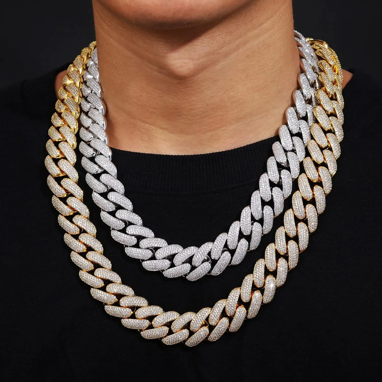 20mm Iced Out Cuban Link Chain 18K White Gold Plated 4-Row dense 5A  Cubic Zirconia Bling Diamond Necklace Hip Hop Rapper Luxury Jewelry Thick Heavy Cuban Link Chain for Men and Women