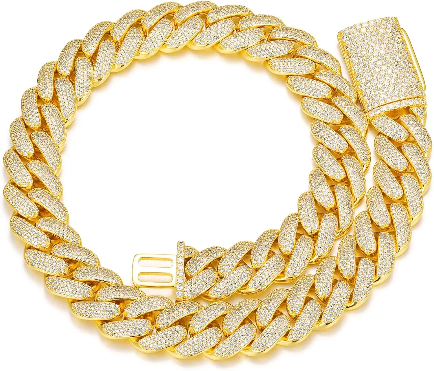 20mm Iced Out Cuban Link Chain 18K White Gold Plated 4-Row dense 5A  Cubic Zirconia Bling Diamond Necklace Hip Hop Rapper Luxury Jewelry Thick Heavy Cuban Link Chain for Men and Women