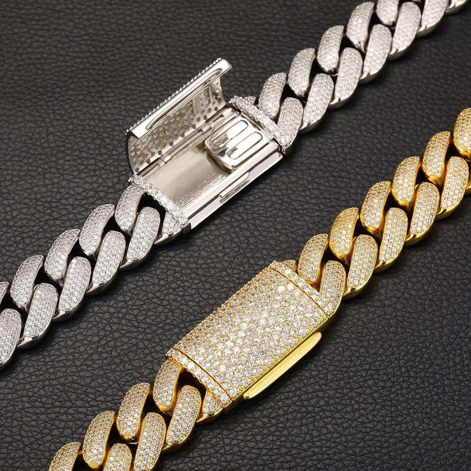 20mm Iced Out Cuban Link Chain 18K White Gold Plated 4-Row dense 5A  Cubic Zirconia Bling Diamond Necklace Hip Hop Rapper Luxury Jewelry Thick Heavy Cuban Link Chain for Men and Women