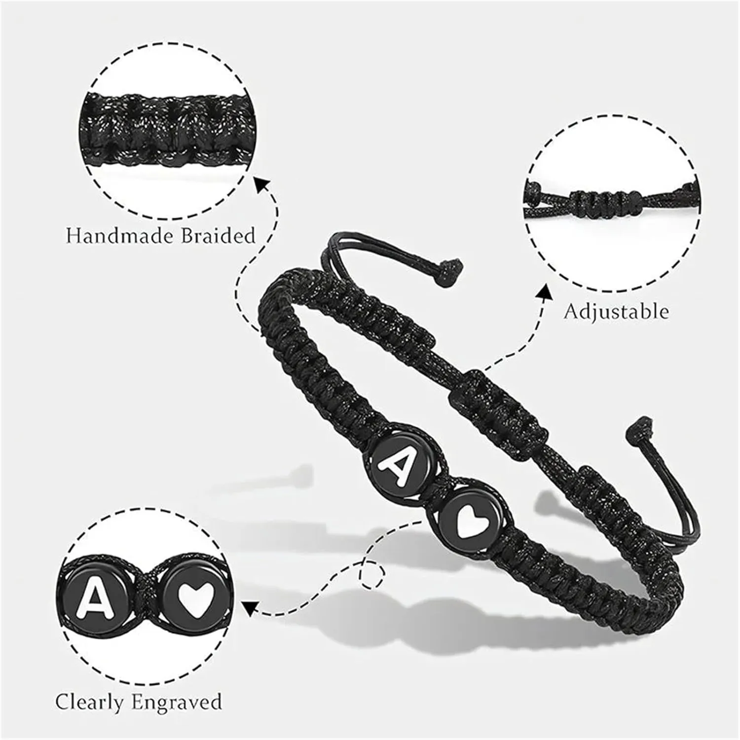26 Letters & Heart Design Braided Drawstring Bracelet,Adjustable Heart Shaped Couple Bracelet, Friendship Bracelet.