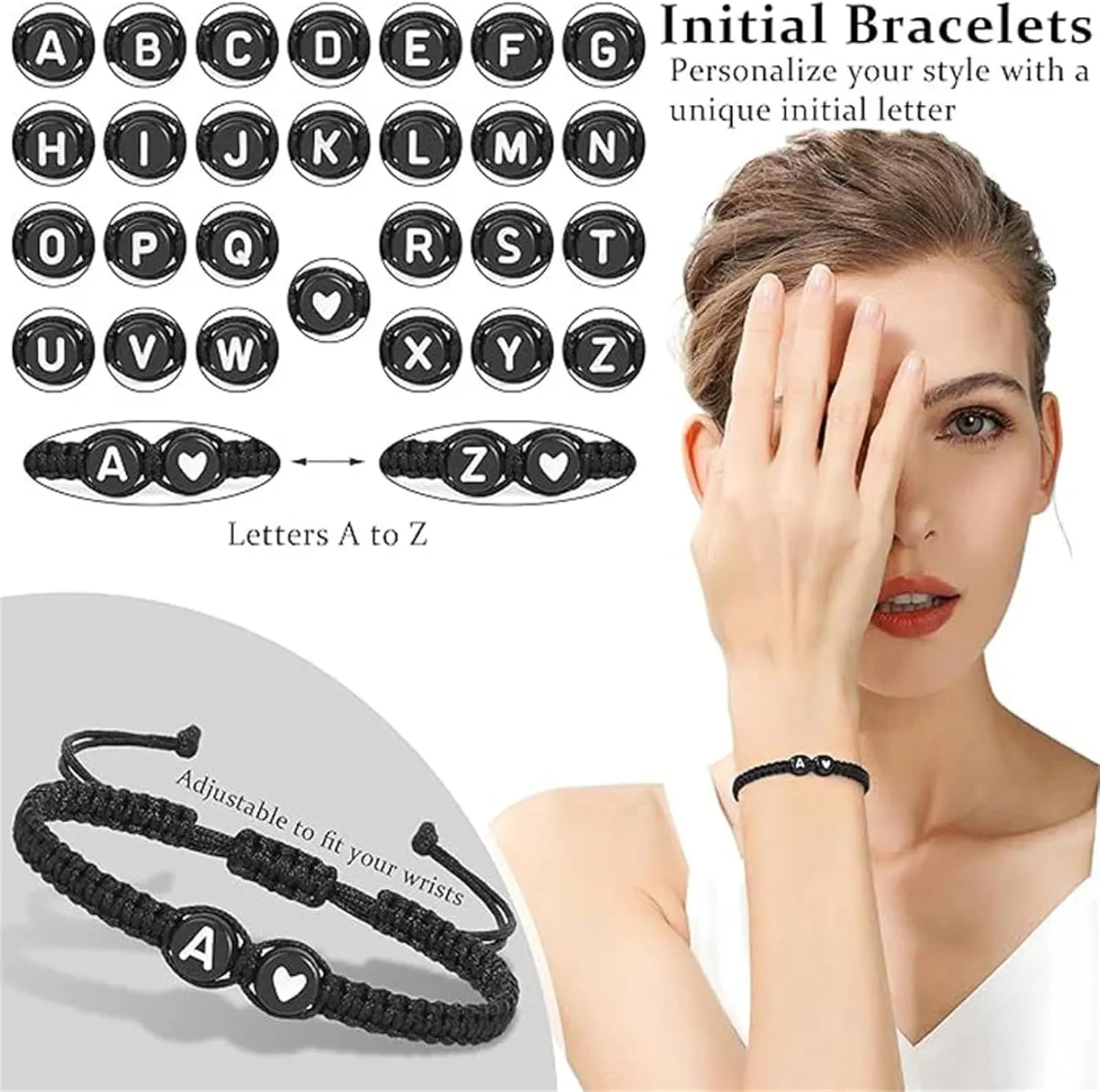 26 Letters & Heart Design Braided Drawstring Bracelet,Adjustable Heart Shaped Couple Bracelet, Friendship Bracelet.