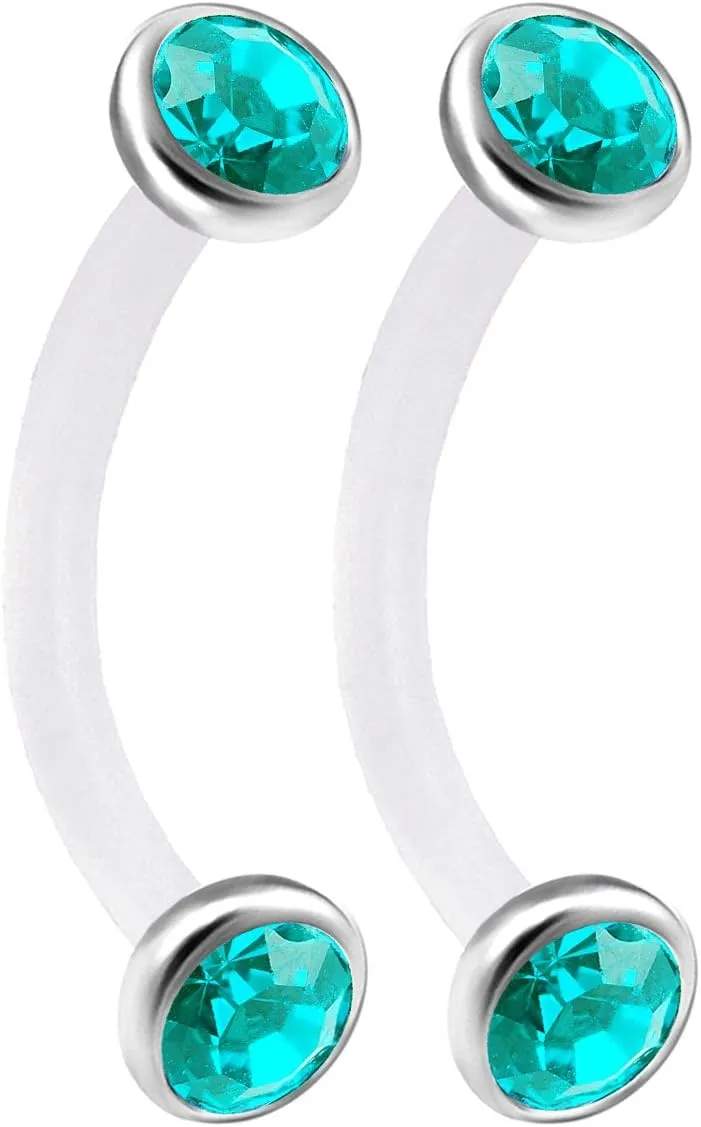 2pcs 16g Curved Barbell Septum Cartilage Earring Eyebrow Helix Bioflex Flexible Tragus Steel halfball - Pick Color