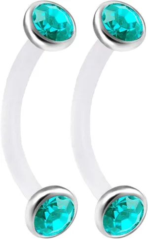 2pcs 16g Curved Barbell Septum Cartilage Earring Eyebrow Helix Bioflex Flexible Tragus Steel halfball - Pick Color