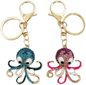 2PCS Cute Crystal Octopus Keychain for Girls Women Sparkling Animal Keyring for Car, Bag, and Purse Accessory Gift