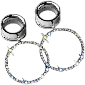 2PCS Ear Tunnels Plugs - Full Drill Round Pendant For Women & Men, Pierced Hangers Earrings For Stretched Earlobe
