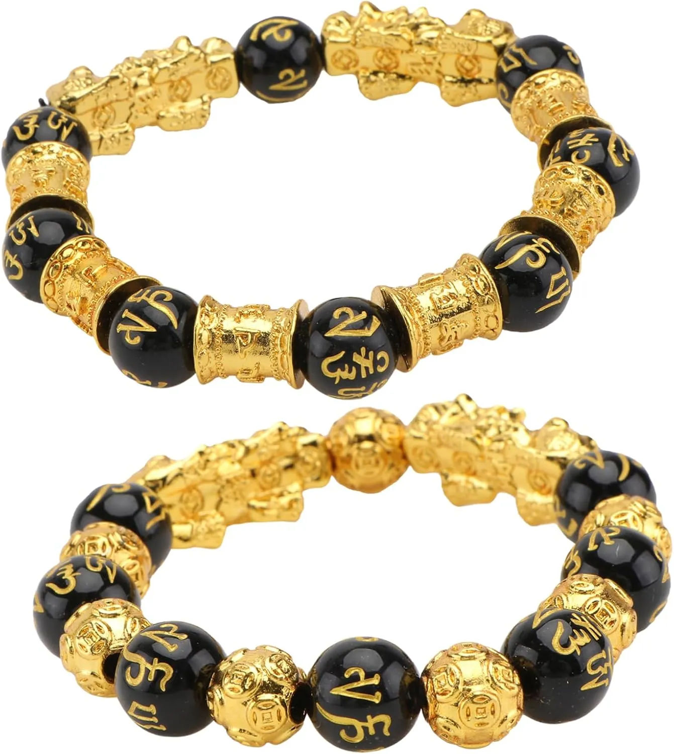 2pcs Feng Shui Buddhist Bead Bracelet Black Obsidian Jewelry Beads Bangle for Men Women