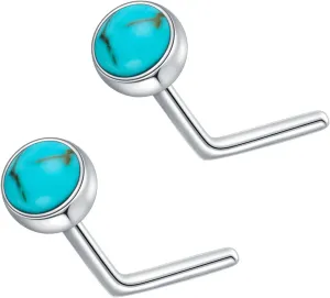 2Pcs Gemstone Nose Ring 925 Sterling Silver 3mm Turquoise Lapis Lazuli Larimar Black Onyx L Shaped Nose Stud Piercing Jewelry for Women