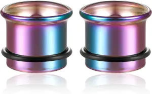 2Pcs Glass Ear Plugs and Tunnels Gauges - Crystal Clear & Rainbow, Hypoallergenic, Single Flared Saddle with O-Rings, Size 6mm-20mm Ear Expander Body Jewelry for Stretched Ears