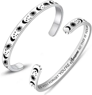 2pcs Personalized Cuff Bracelets for Women Her Stainless Steel Inspire Cuff Bangle Friendship Motivational Jewelry Colleagues Bridesmaids Birthday Graduation Gifts