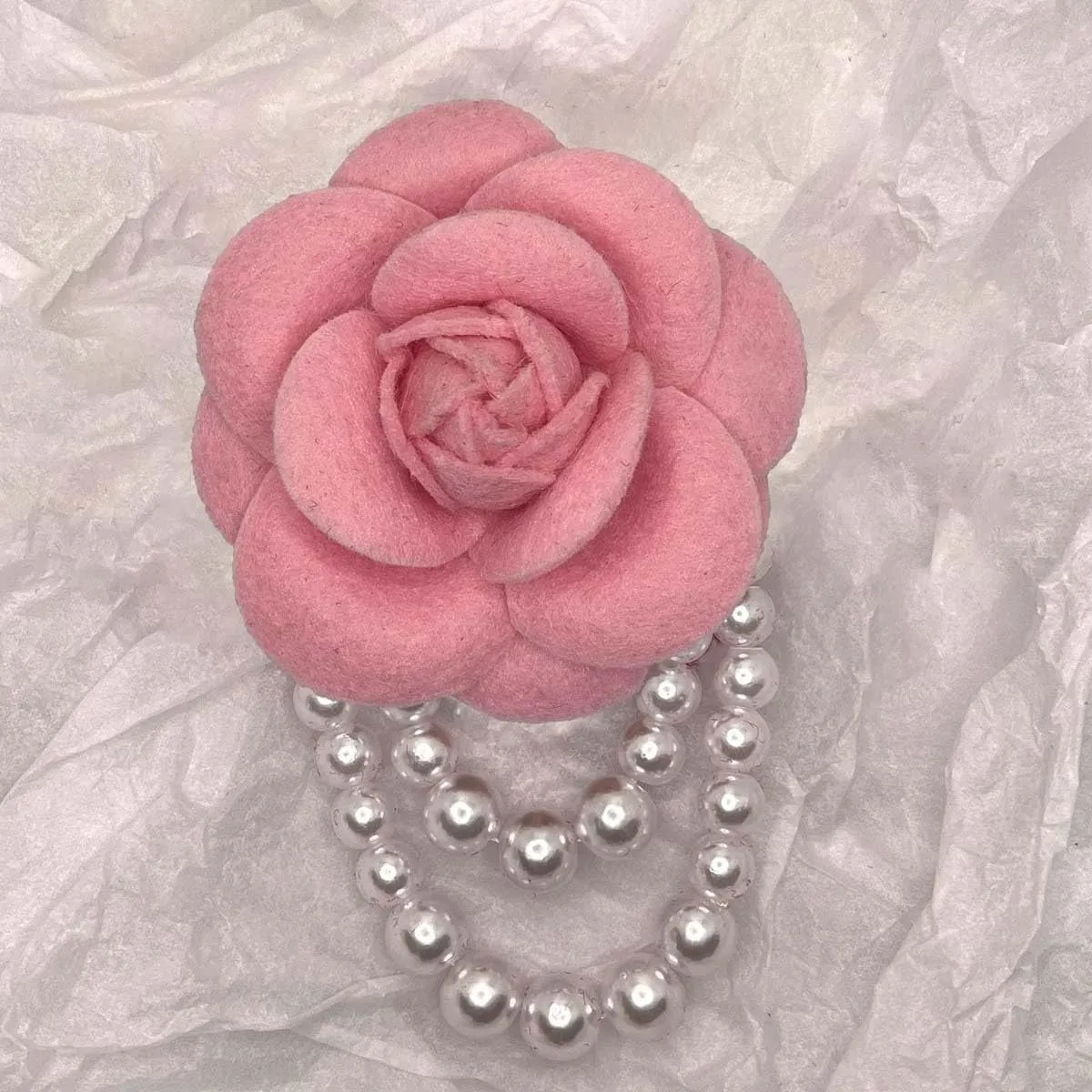 2pcs Rose Flower Brooch Pins for Women Vintage Wool Camellia Pearl Tassel Floral Brooches Pin