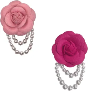 2pcs Rose Flower Brooch Pins for Women Vintage Wool Camellia Pearl Tassel Floral Brooches Pin