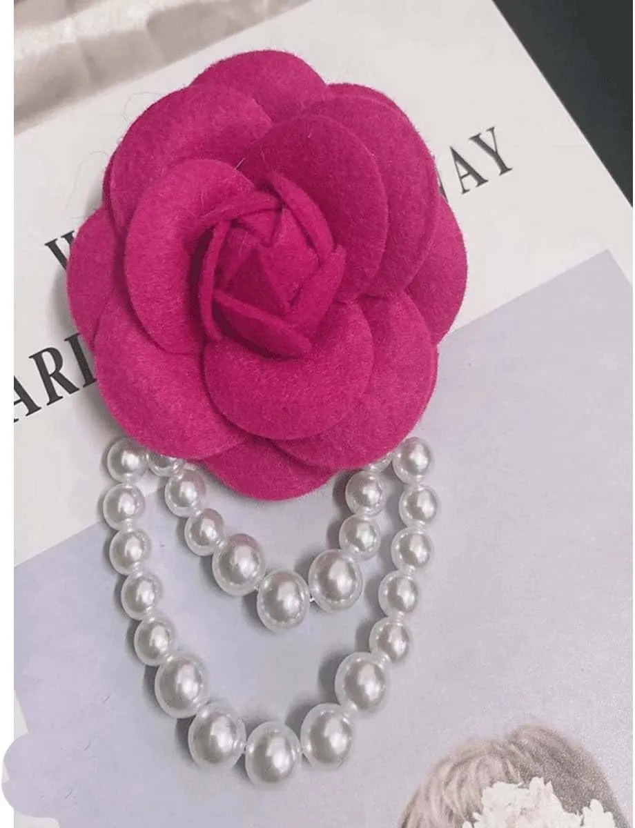 2pcs Rose Flower Brooch Pins for Women Vintage Wool Camellia Pearl Tassel Floral Brooches Pin