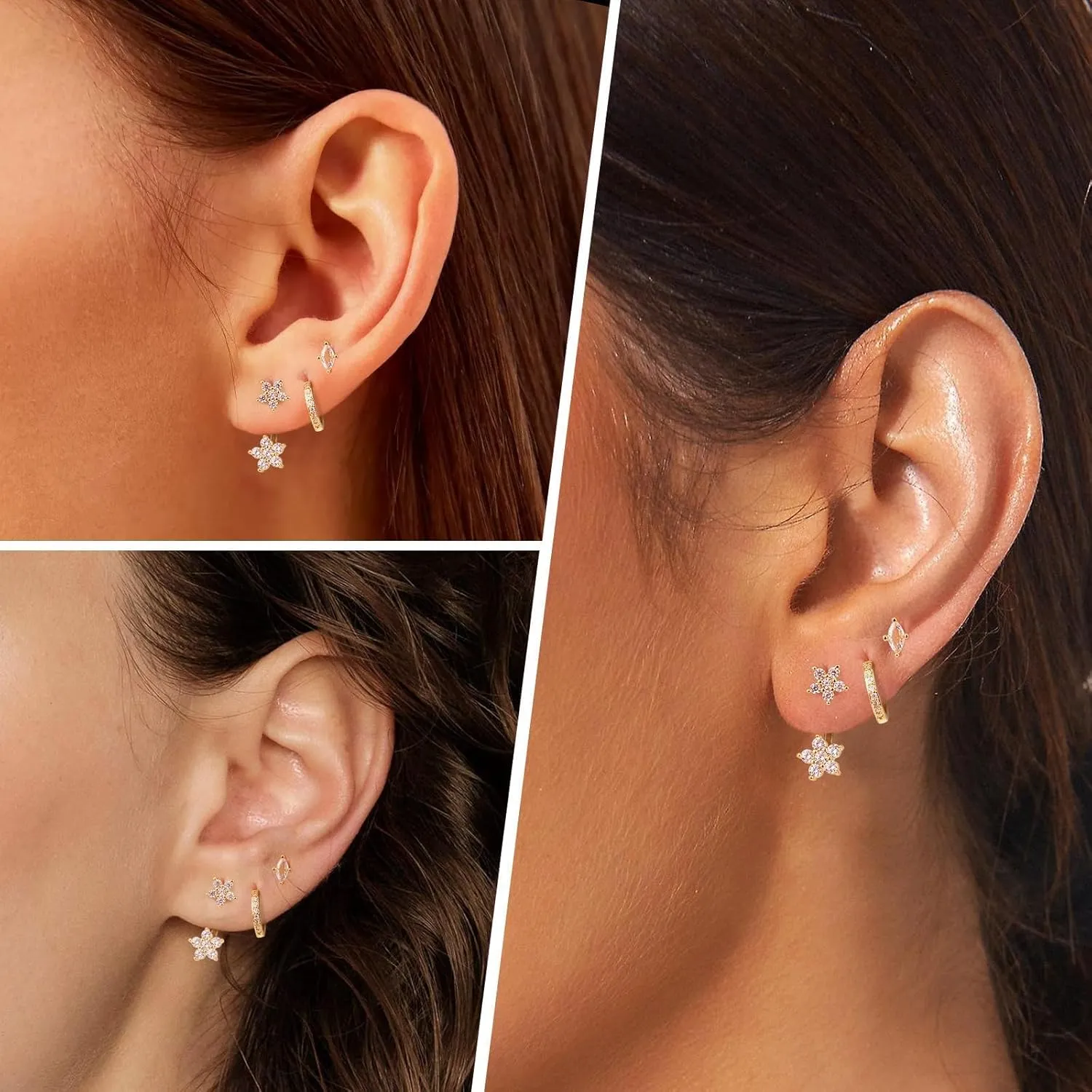 3 Pairs Hoop Earrings Set Trendy 18K Gold Plated Charm Earrings Stacks for Women Dainty,Zirconium Jackets Hoop Charm Huggie Earrings for Multiple Piercing Hypoallergenic