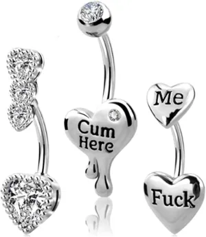 3 Pcs 14G Heart Belly Button Rings for Women Stainless Steel Cum Here Naughty Words Love Heart Belly Naval Studs Curved Barbell Ring Body Piercing Jewelry