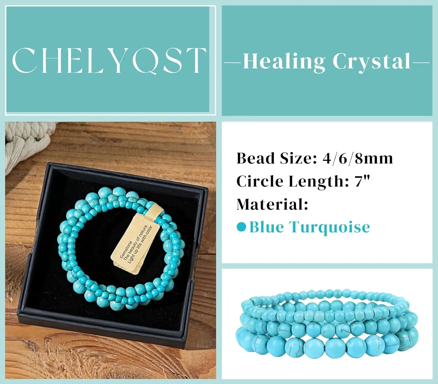 3 PCS Healing Crystal Beaded Bracelets for Women,Natural Stone Beads Stretch Bracelet Jewelry Gifts