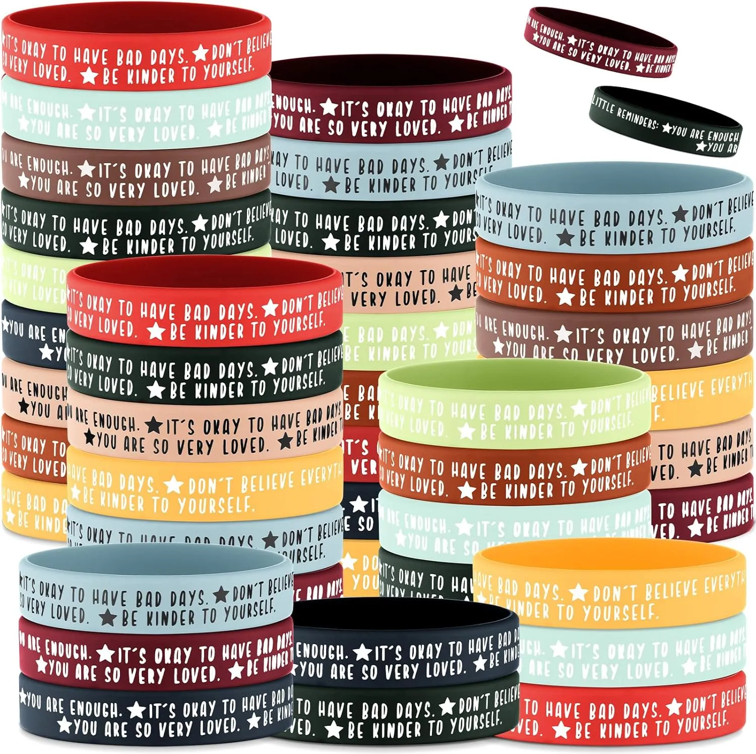 36 Pcs Mental Health Awareness Wristbands Bulk Colored Inspirational Motivational Silicone Stretch Bracelets Positive Daily Affirmation Fathers Day Gifts for Women Men