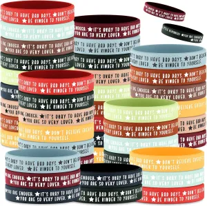 36 Pcs Mental Health Awareness Wristbands Bulk Colored Inspirational Motivational Silicone Stretch Bracelets Positive Daily Affirmation Fathers Day Gifts for Women Men