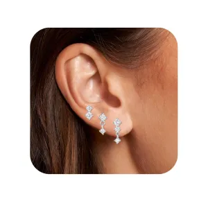 3Pairs 14k Gold Plated 925 Sterling Silver Stud Earrings for Women,Dainty stud earrings,Hypoallergenic Gold Studs Earrings,Tragus Earrings,Small Dangle Earrings Sets for Multiple Piercing (Gold)