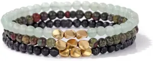 3pcs/set Tibetan Buddhist 4mm Natural Stone Beads Bracelet Amazonite Gold Twisted Beads Bracelets For Women Men 
