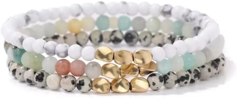 3pcs/set Tibetan Buddhist 4mm Natural Stone Beads Bracelet Amazonite Gold Twisted Beads Bracelets For Women Men 