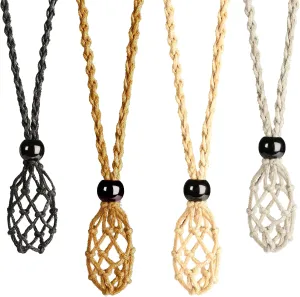 4 PCS Crystal Cage Necklace With Adjustable Length Cord - Empty Stone Pendant Holder - Hand-Woven Replacement