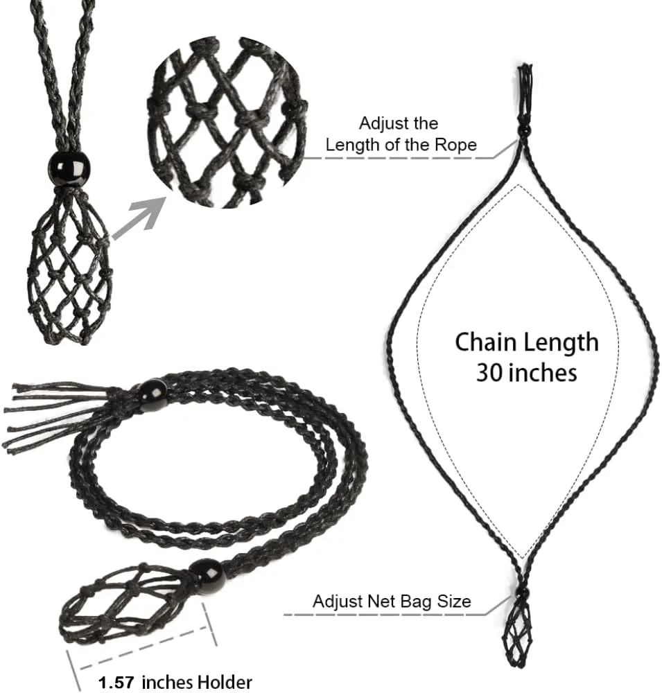 4 PCS Crystal Cage Necklace With Adjustable Length Cord - Empty Stone Pendant Holder - Hand-Woven Replacement