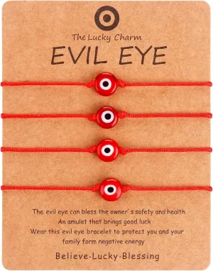 4 Pcs Evil Eye Bracelets Adjustable Evil Eye Anklet Handmade Evil Eye Jewelry Lucky Protection Evil Eye Bracelet for Women