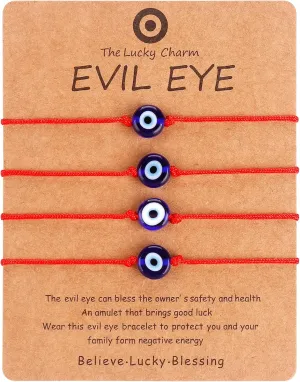 4 Pcs Evil Eye Bracelets Adjustable Evil Eye Anklet Handmade Evil Eye Jewelry Lucky Protection Evil Eye Bracelet for Women