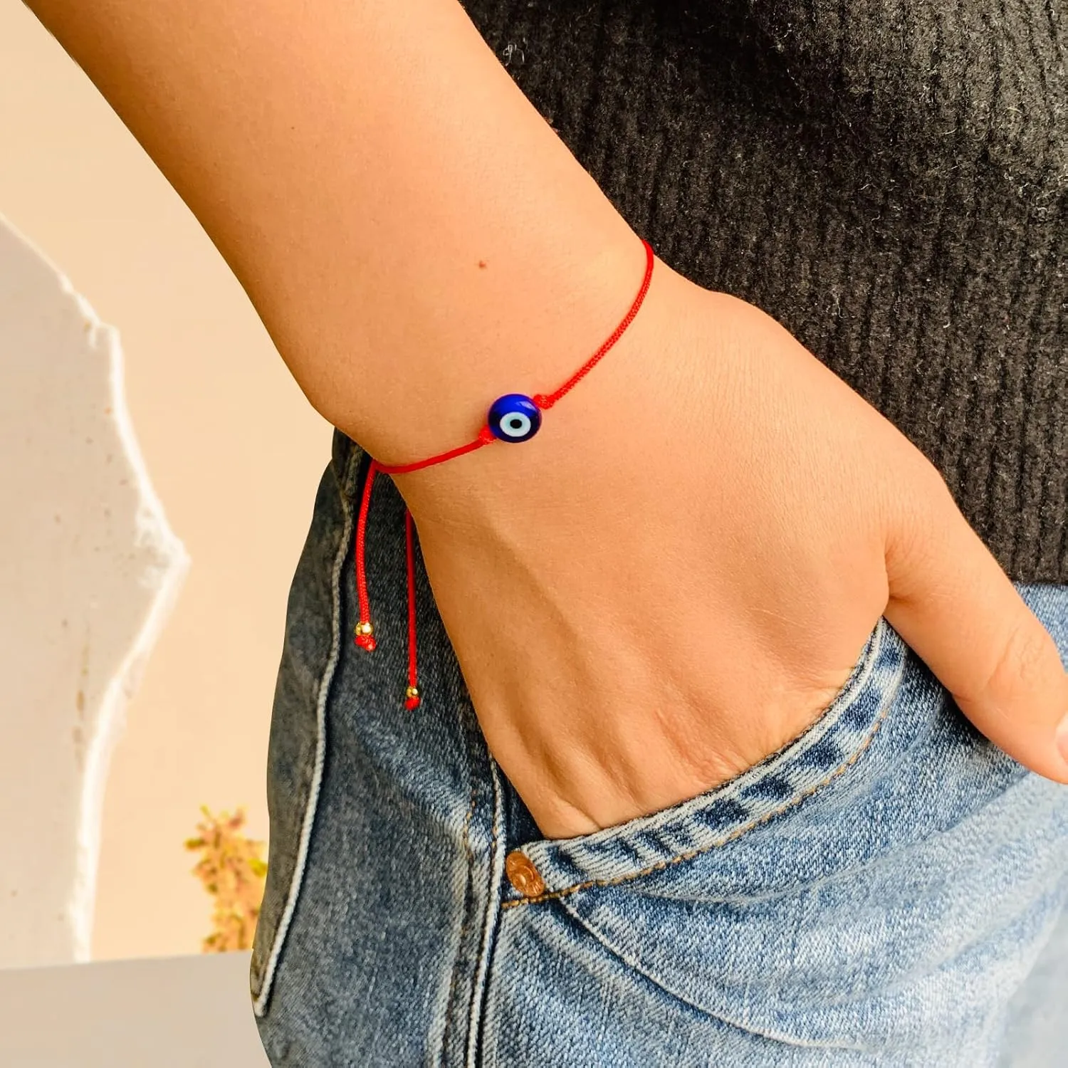 4 Pcs Evil Eye Bracelets Adjustable Evil Eye Anklet Handmade Evil Eye Jewelry Lucky Protection Evil Eye Bracelet for Women