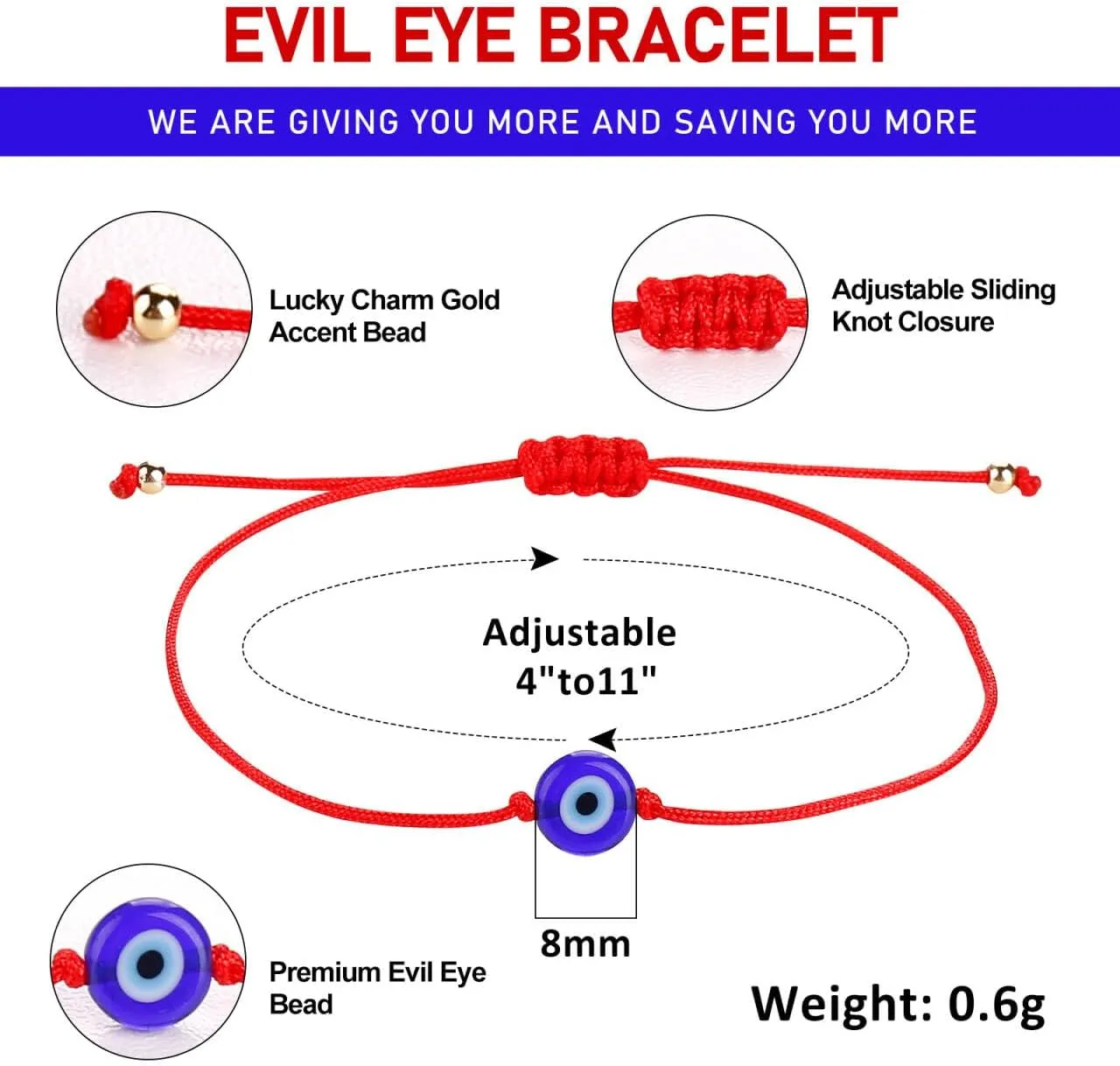 4 Pcs Evil Eye Bracelets Adjustable Evil Eye Anklet Handmade Evil Eye Jewelry Lucky Protection Evil Eye Bracelet for Women
