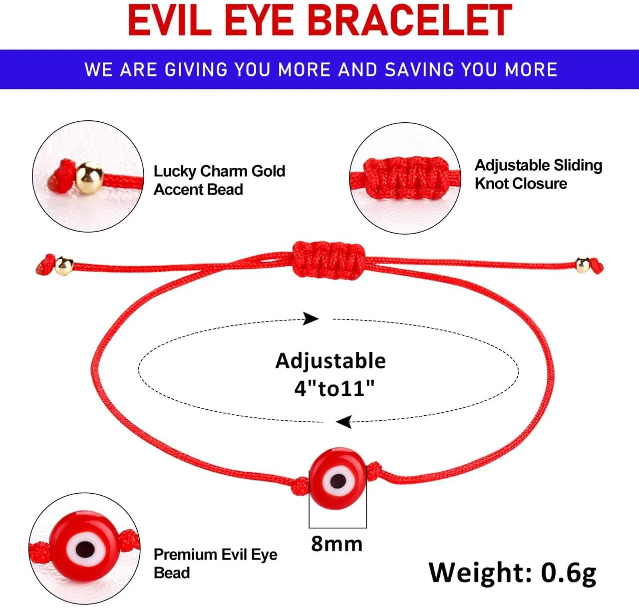 4 Pcs Evil Eye Bracelets Adjustable Evil Eye Anklet Handmade Evil Eye Jewelry Lucky Protection Evil Eye Bracelet for Women