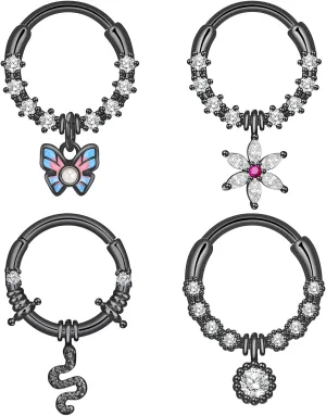 4Pcs 16G Septum Rings Stainless Steel Dangle Septum Jewelry Cute butterfly Snake Daith Cartilage Helix Tragus Earrings Nose Rings Piercing Jewelry for Women