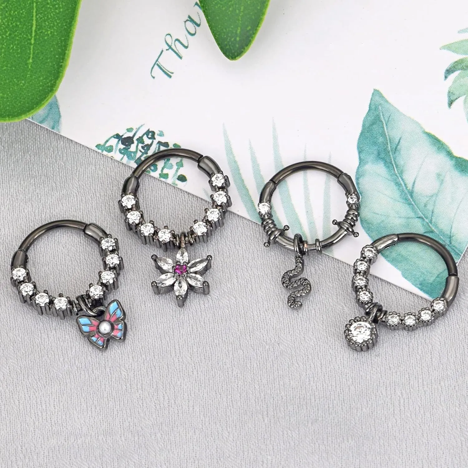 4Pcs 16G Septum Rings Stainless Steel Dangle Septum Jewelry Cute butterfly Snake Daith Cartilage Helix Tragus Earrings Nose Rings Piercing Jewelry for Women