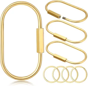 4pcs Screw Lock Keychain and 4 Gold Keyrings, Brass Key Ring, Gold Screw Lock Clip Keyring Chain, Simple Style Heavy Duty Car Key Rings Organizer, Purse Charms for Handbags