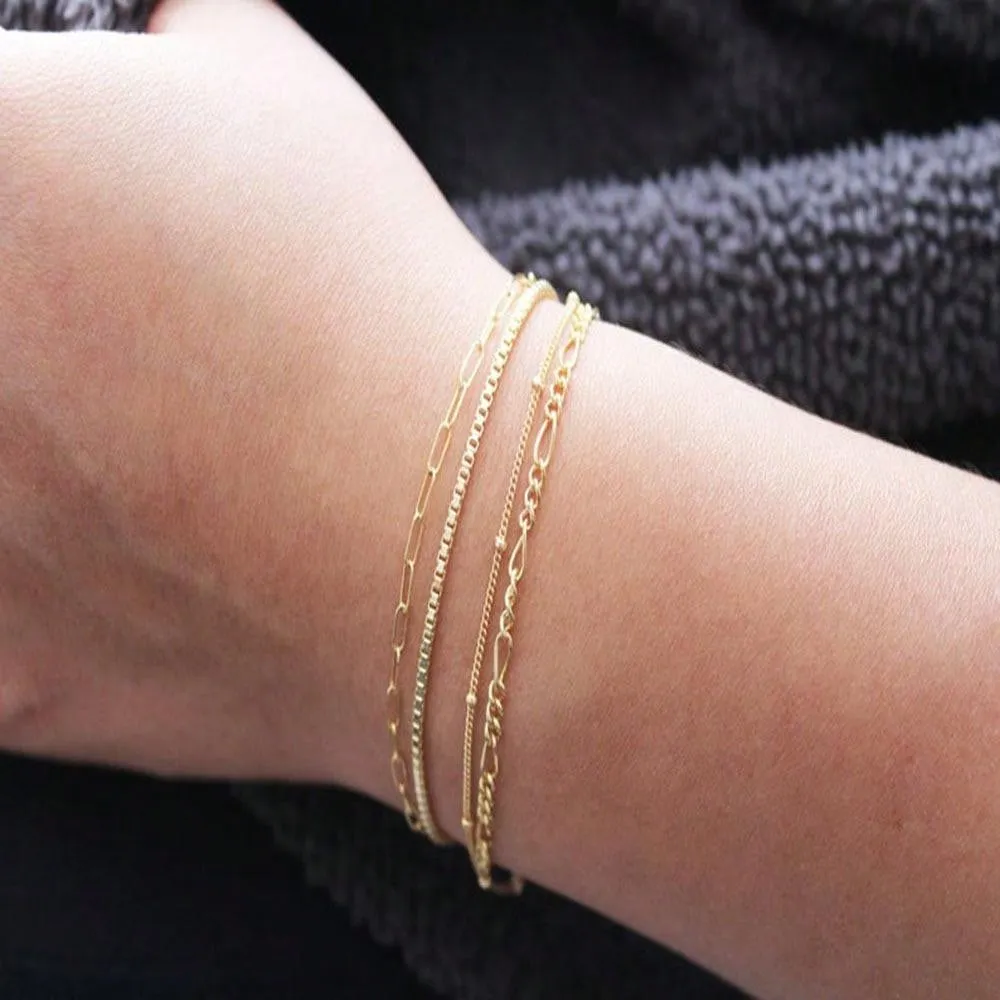 4pcs Simple Metal Alloy Beaded Chain Combination Bracelet Set