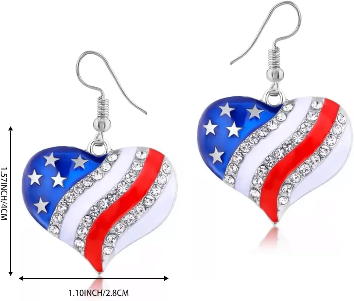 4th of July Patriotic Earrings, American Flag Earrings, Independence Day Stud Dangle Drop Earrings Hook Fashion Jewelry Gift for Women
