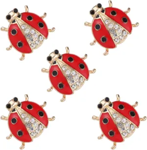 5 Pack Cute Ladybug Funny Brooches Pin Set Fashion Red Enamel Crystal Animal Insect Themed Bags Backpacks Jackets Hat Lapel Brooch for Women Girls Gold Plated