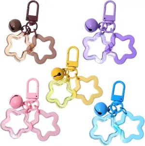 5 Pcs Star Keychains, Candy Color Acrylic Pentagram Key Chains with Cute Stars and Bells for Women & Men's Car Keys