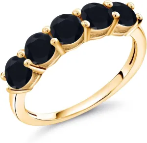 5-Stone Gemstone Birthstone Wedding Band Ring for Women in 18K Yellow Gold Plated Silver | Round 3.5MM | Stackable Engagement Anniversary Promise Ring | Fine Jewelry for Her Mom Wife | Sizes 5-9