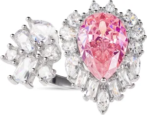 5A Cubic Zirconia Sparkling Pear-Shaped Statment Pink diamond Ring,Pink Bow Ring for Women