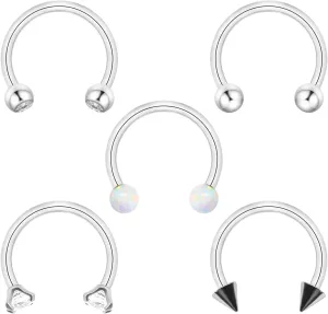 5pcs G23 Titanium Nose Horseshoe Septum Rings Curved Barbell Eyebrow Lip Labret Rings Tragus Helix Daith Earrings Monroe Piercing Jewelry