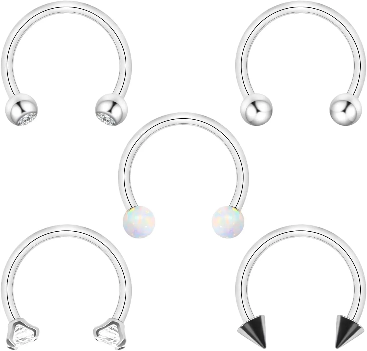 5pcs G23 Titanium Nose Horseshoe Septum Rings Curved Barbell Eyebrow Lip Labret Rings Tragus Helix Daith Earrings Monroe Piercing Jewelry