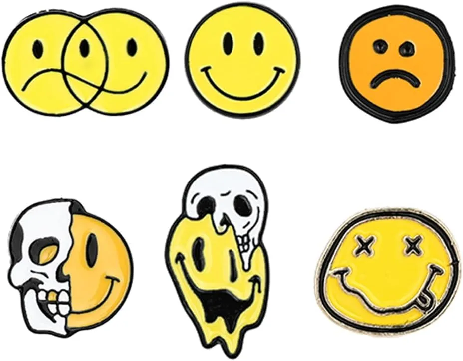 6 Pack Emoji Brooch Set Personalized Bone Smiley Brooch Metal Enamel Brooch Pins Set Yellow Cool Charm Accessories Cute Charms For Girls Boys Anime Brooch Pins Emoji Jewelry Charms