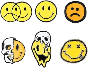 6 Pack Emoji Brooch Set Personalized Bone Smiley Brooch Metal Enamel Brooch Pins Set Yellow Cool Charm Accessories Cute Charms For Girls Boys Anime Brooch Pins Emoji Jewelry Charms