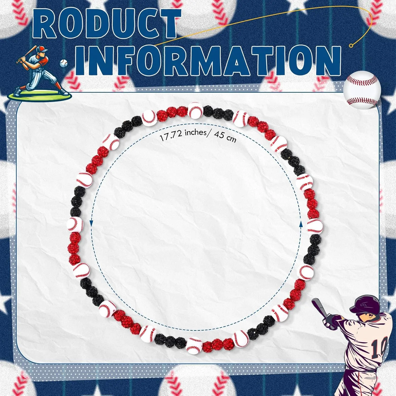 6 Pcs Baseball Beaded Necklace for Men Bling Rhinestone Clay Beaded Necklace Gifts for Baseball Players Lovers