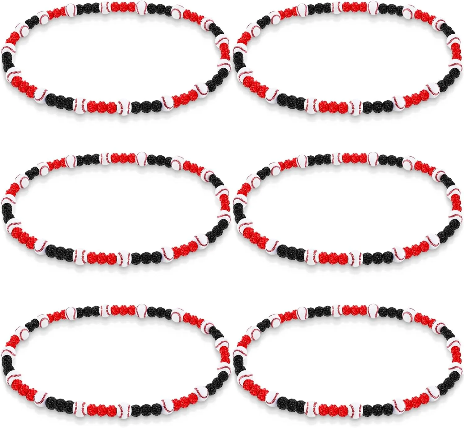 6 Pcs Baseball Beaded Necklace for Men Bling Rhinestone Clay Beaded Necklace Gifts for Baseball Players Lovers