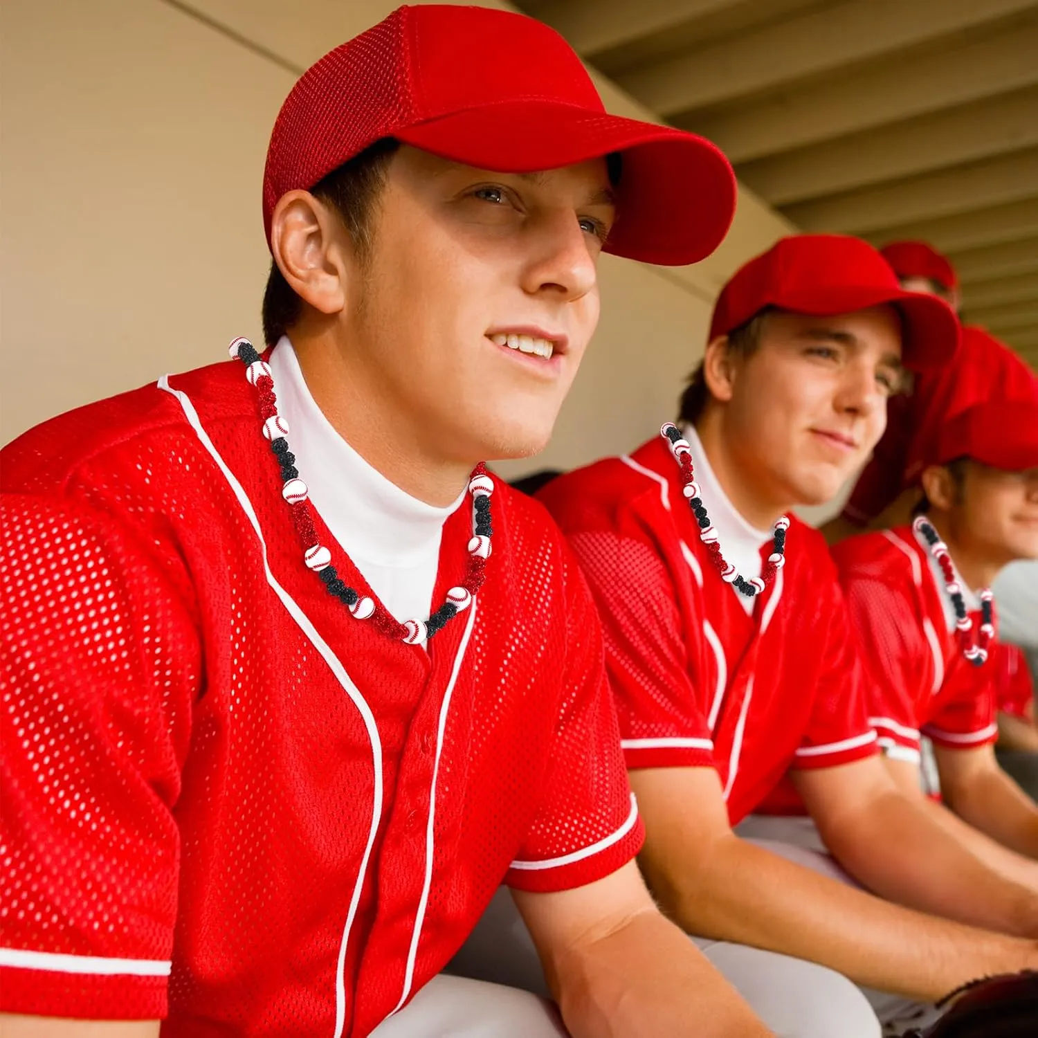 6 Pcs Baseball Beaded Necklace for Men Bling Rhinestone Clay Beaded Necklace Gifts for Baseball Players Lovers