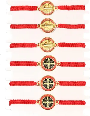 6 Pieces Religion Enamel Saint Benedict Bracelet Red Rope ST BENEDICT CROSS MEDAL Handmade Black Knot String Bracelets Luck bracelet Men Or Women As Gifts and Used in Prayer bracelet